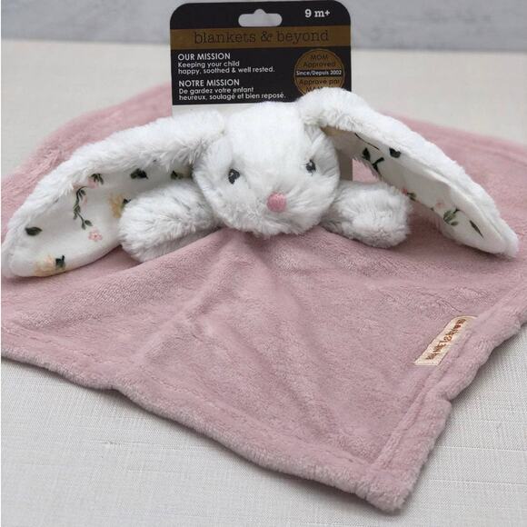 New Blankets & Beyond Pink White Floral Bunny Baby Security Blanket Lovey Nunu - Picture 3 of 4